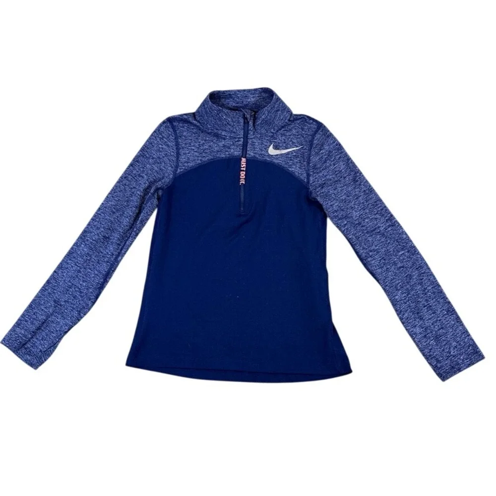 Nike Running Womens 1/4 Zip Pullover Blue Heathered Space Dye Long Sleeve Top